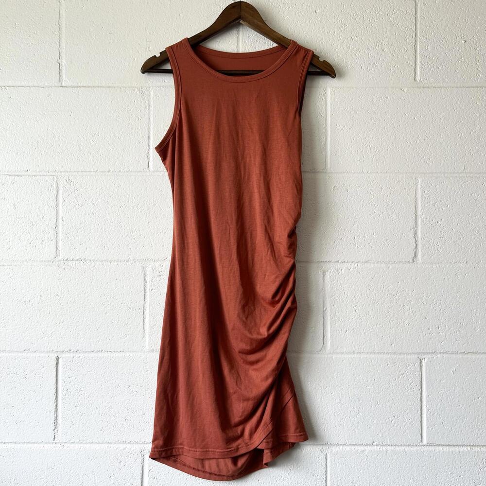 Unbranded Rust Sleeveless Scrunch Midi Bodycon Fitted Dress Women's Large